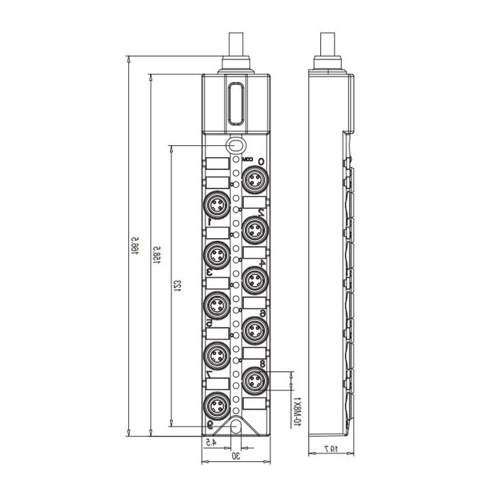 M8分线盒、单通道、PNP、10端口一体式、带LED、PUR柔性电缆、黑色护套、23PA11-XXX